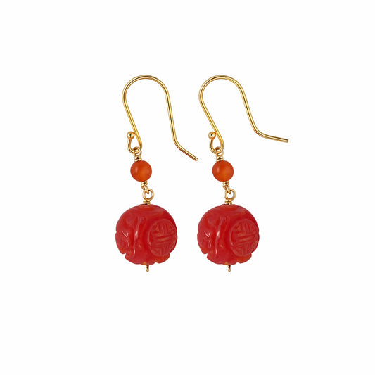 14k Carnelian Dangle Hook Earring