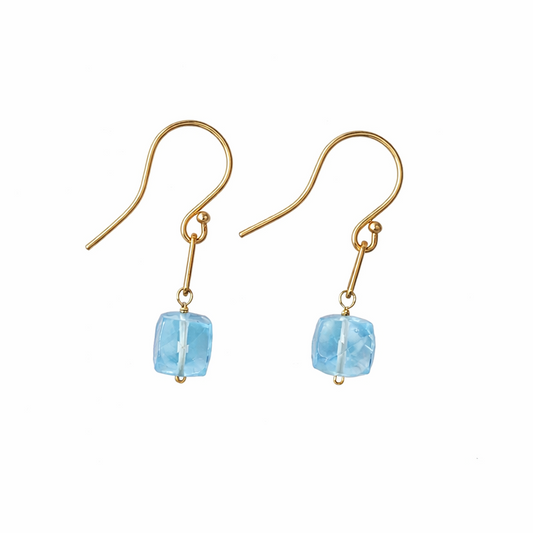 14k Blue Topaz Cube Paperclip Hook Earring