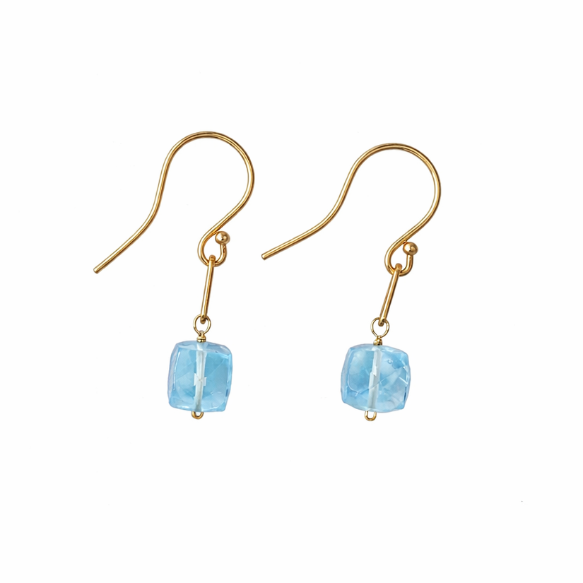 14k Blue Topaz Cube Paperclip Hook Earring