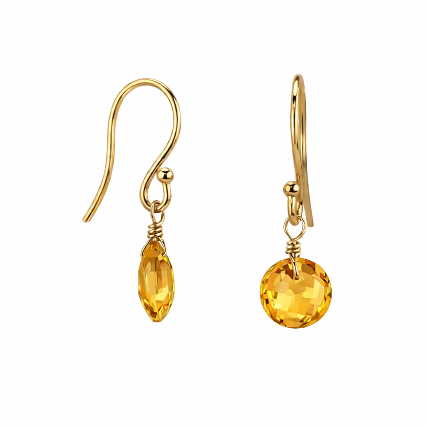 14k Citrine Coin Drop Hook Earring