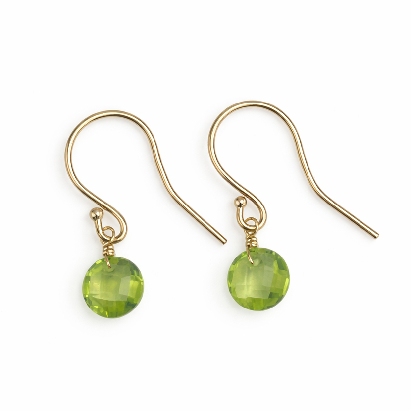 14k Peridot Coin Drop Hook Earring