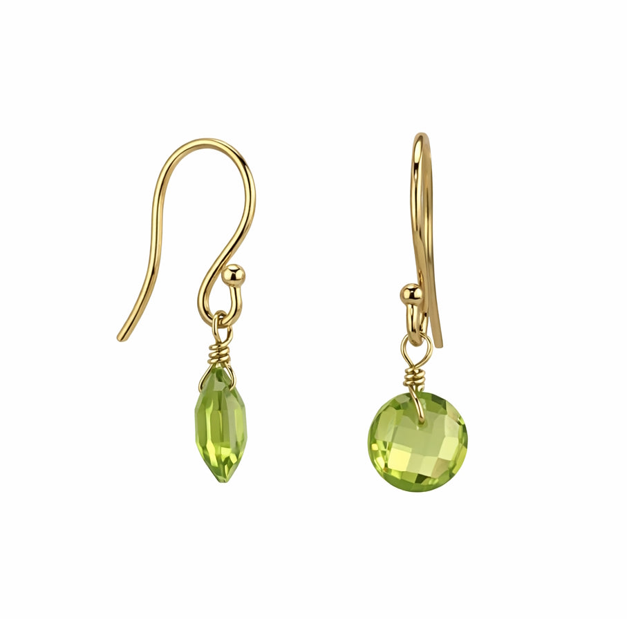 14k Peridot Coin Drop Hook Earring
