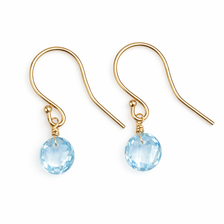 14k Blue Topaz Coin Drop Hook Earring