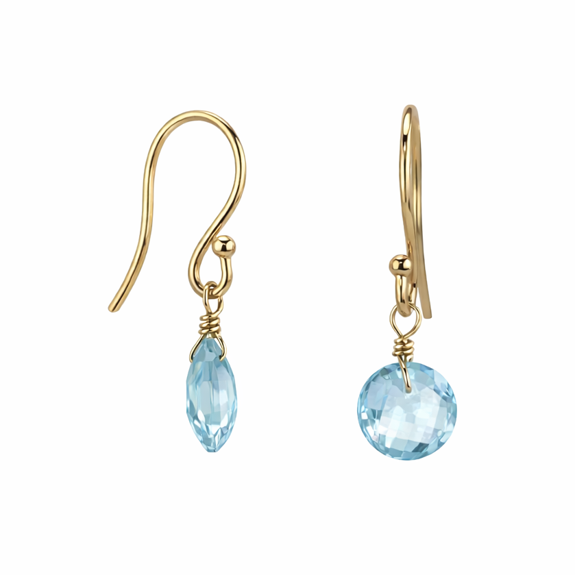 14k Blue Topaz Coin Drop Hook Earring
