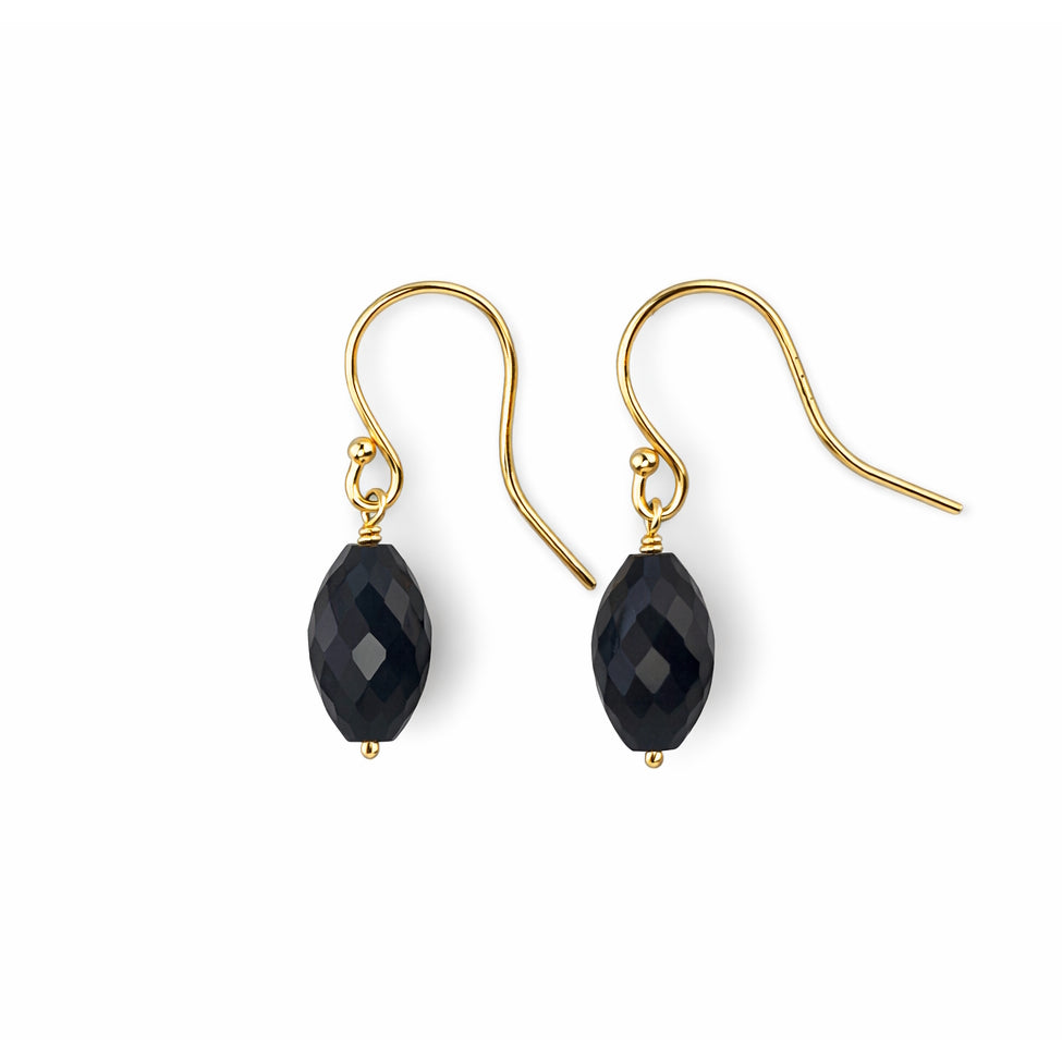 14k Black Onyx Faceted Oval Hook Earring