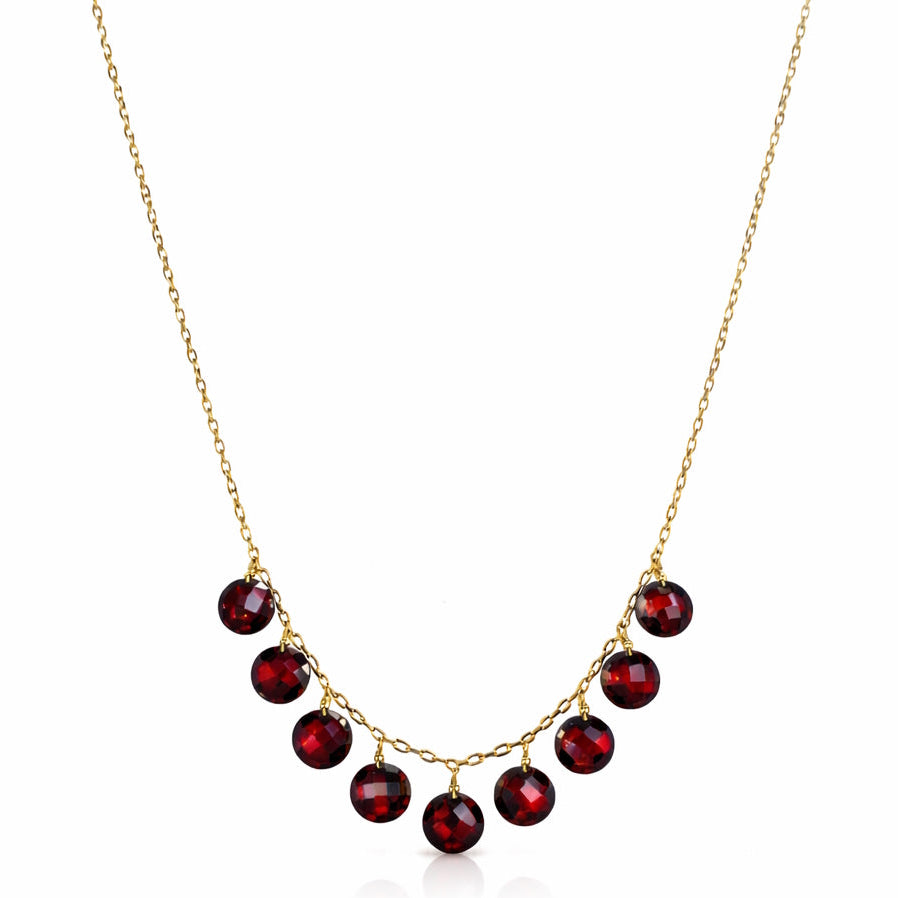 14k Garnet Coin Drop Necklace