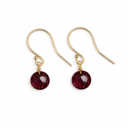 14k Garnet Coin Drop Hook Earring