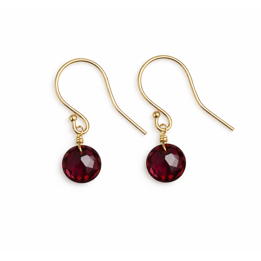 14k Garnet Coin Drop Hook Earring