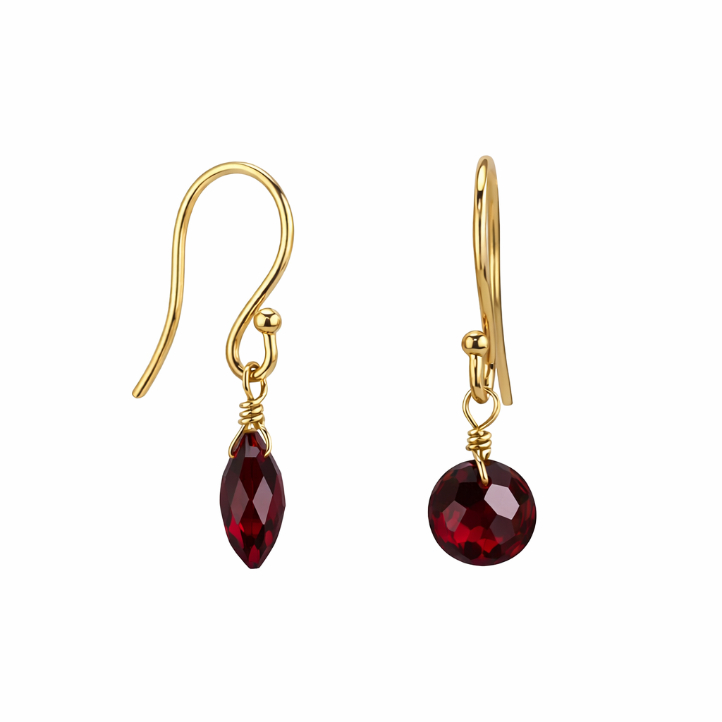 14k Garnet Coin Drop Hook Earring