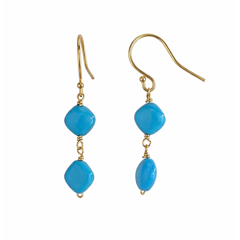 14k Turquoise Rhombus Link Hook Earring