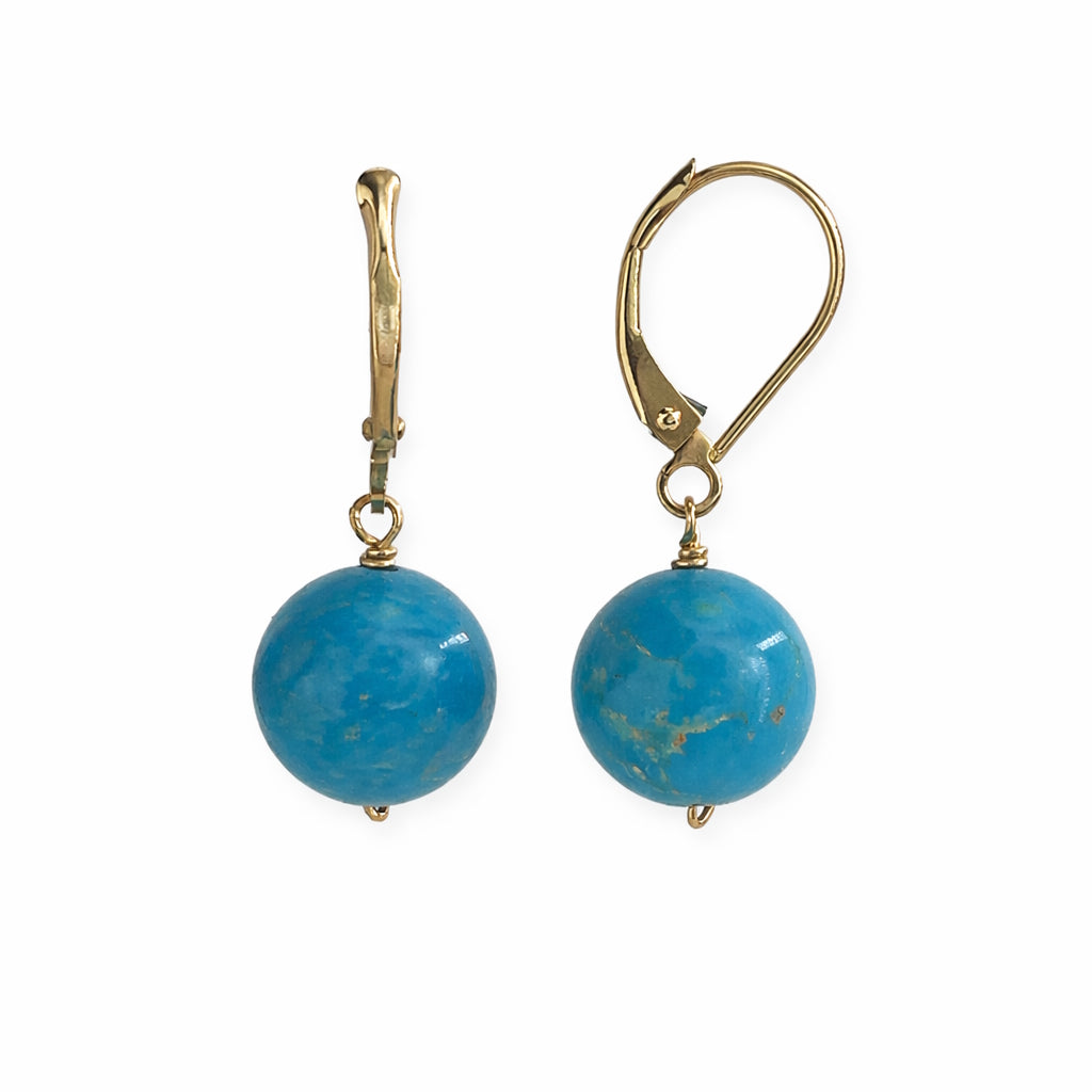14k Turquoise Ball Leverback Earring