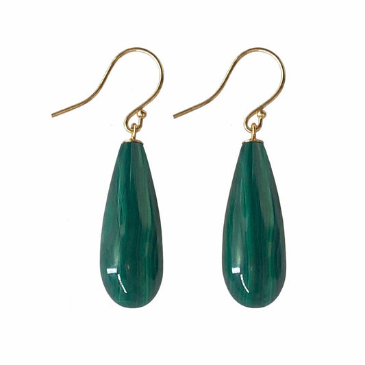 14k Malachite Drop Hook Earring