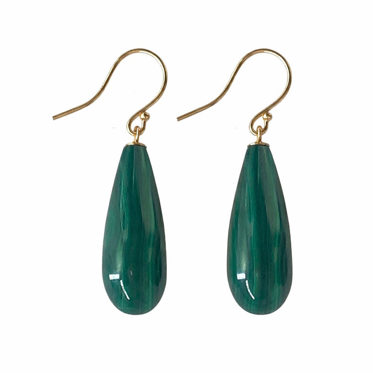 14k Malachite Drop Hook Earring