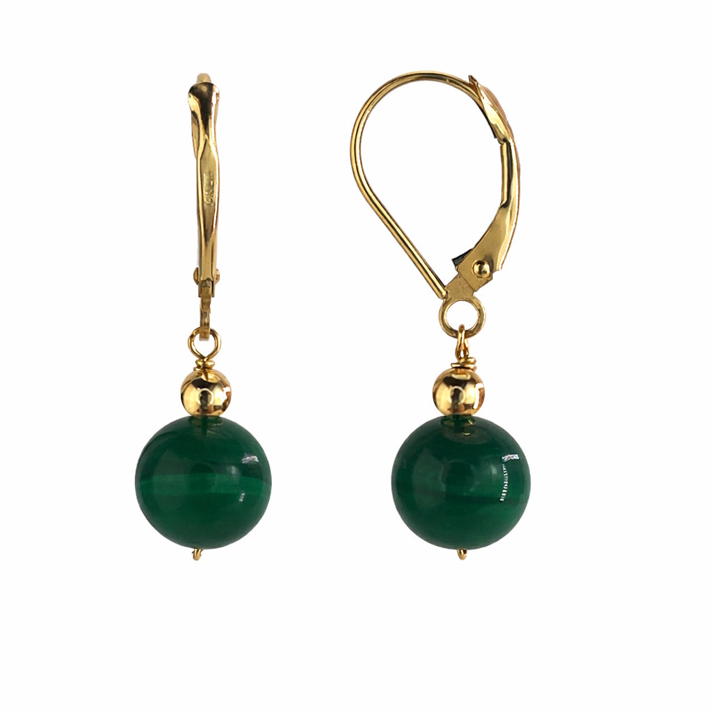 14k Malachite Gold Ball Leverback Earring