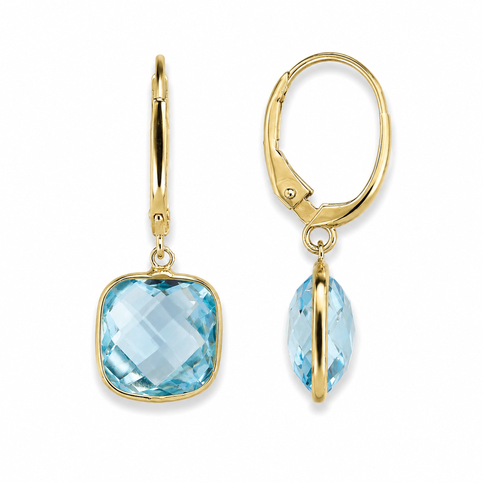 14k Blue Topaz Cushion Round Leverback Earring