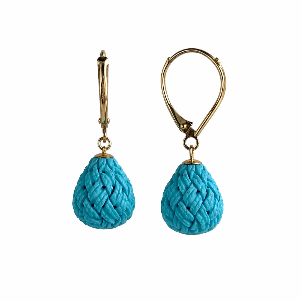 14k Turquoise Woven Drop Leverback Earring
