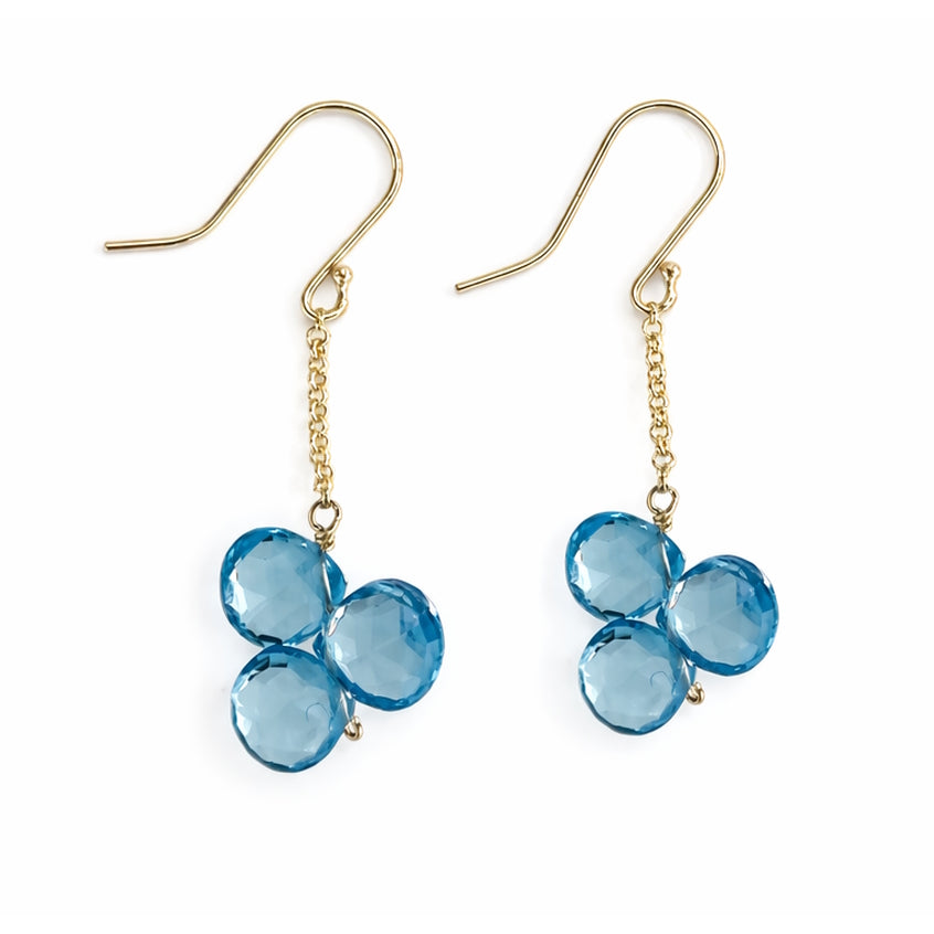 14k Swiss Blue Topaz Heart Gold Chain Hook Earring