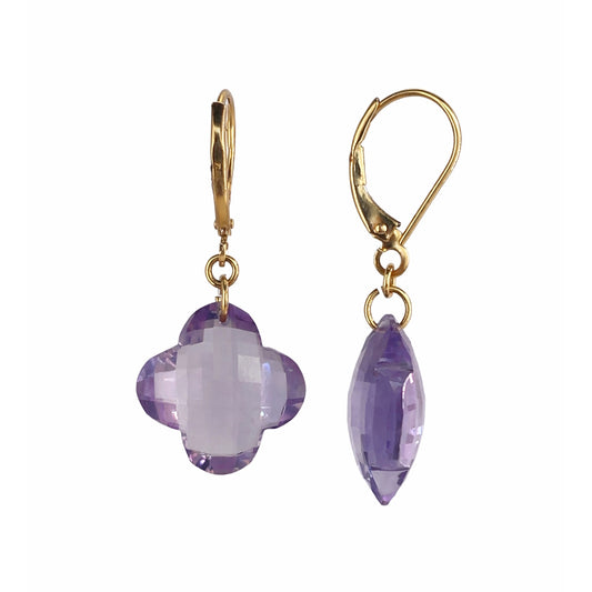 14k Amethyst Clover Leverback Earring