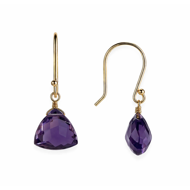 14k Amethyst Trillion Hook Earring