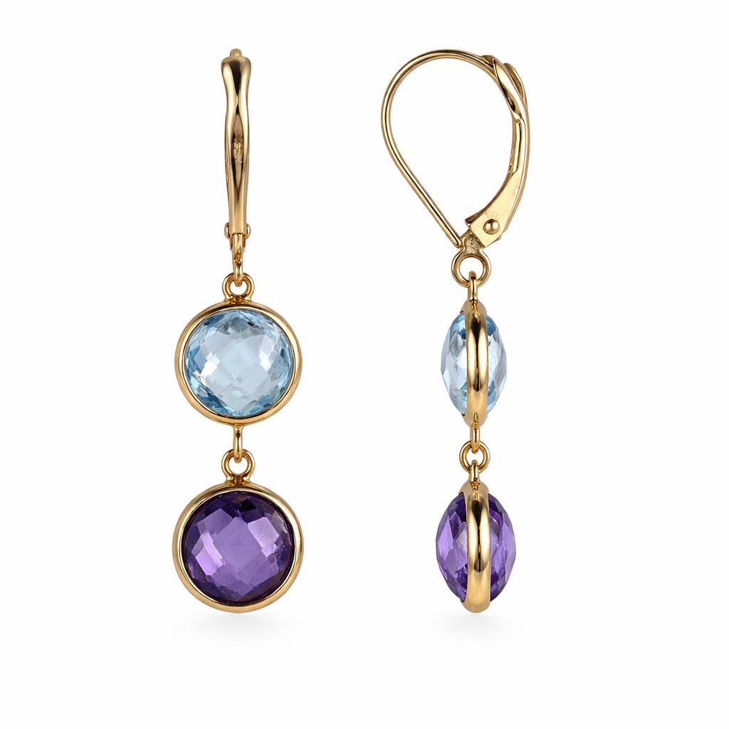 14k Blue Topaz & Amethyst Leverback Earring