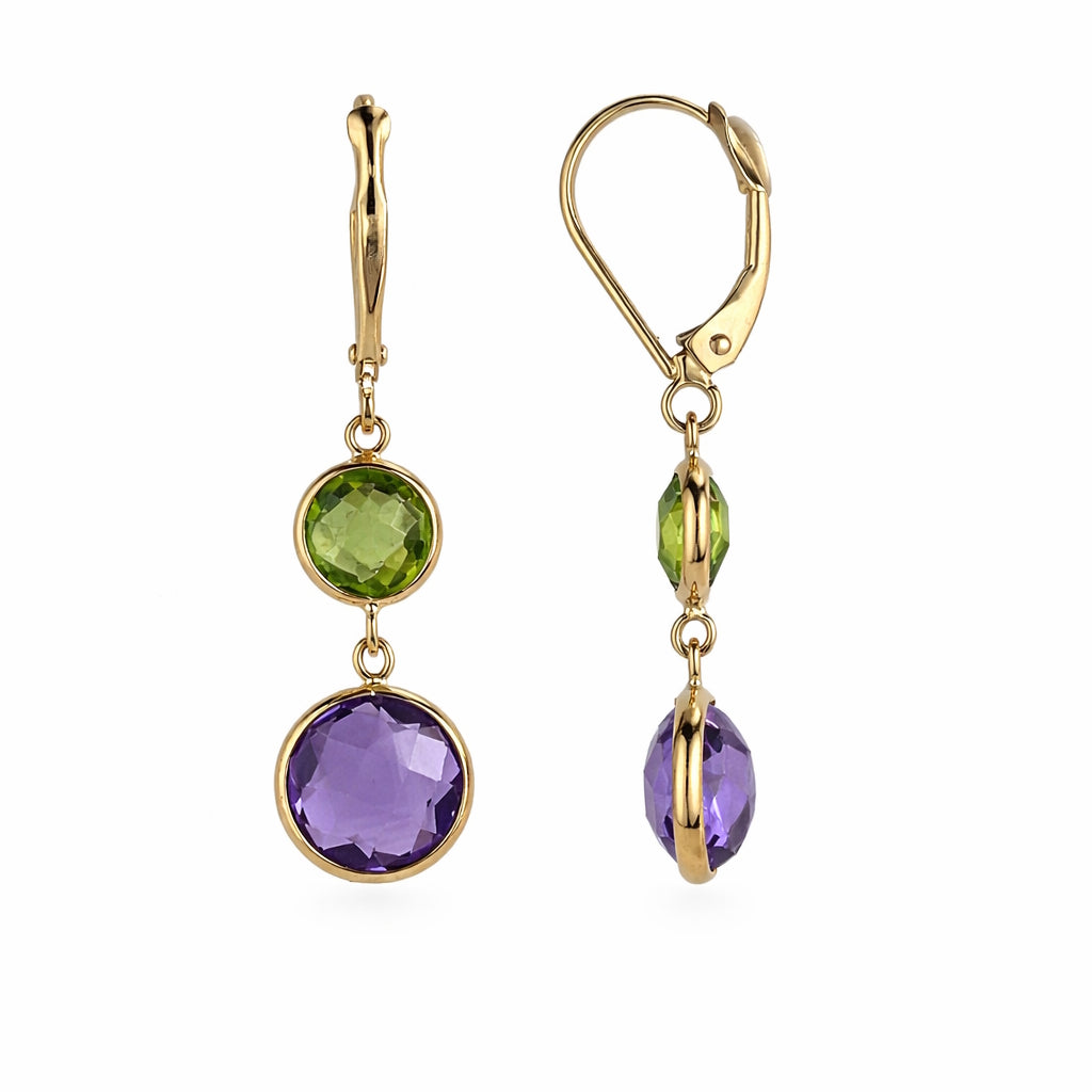 14k Peridot & Amethyst Leverback Earring