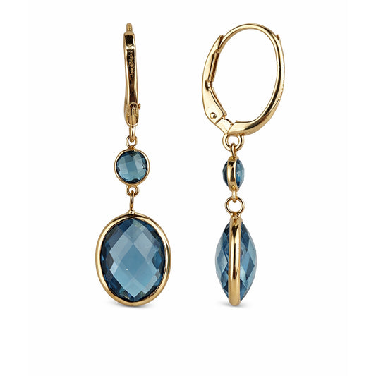 14k London Blue Topaz Bezel Leverback Bezel Earring