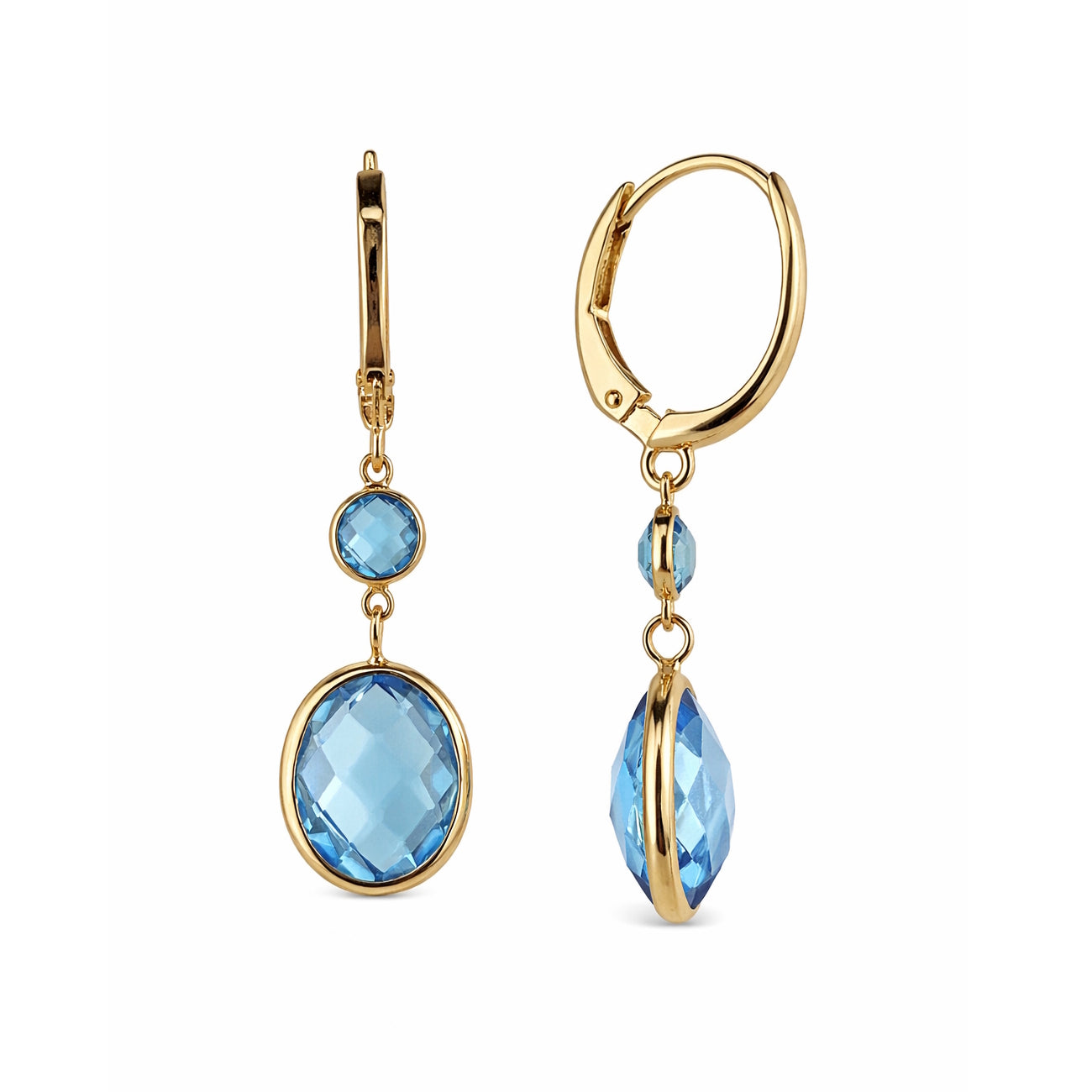 14k Swiss Blue Topaz Bezel Leverback Bezel Earring