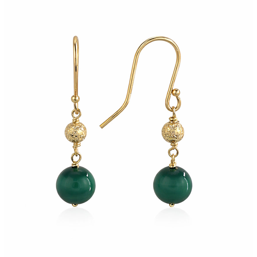 14k Malachite Gold Ball Hook Earring