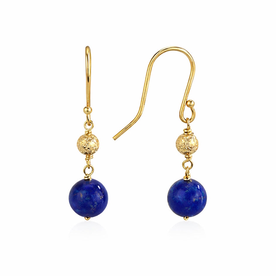 14k Lapis Gold Ball Hook Earring