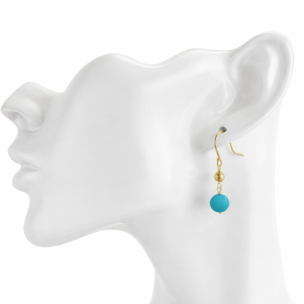 14k Turquoise Gold Ball Hook Earring