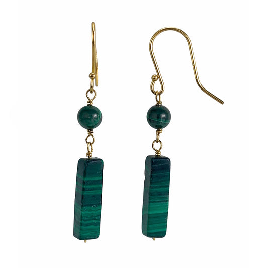 14k Malachite Round/Rectangle Dangle Hook Earring