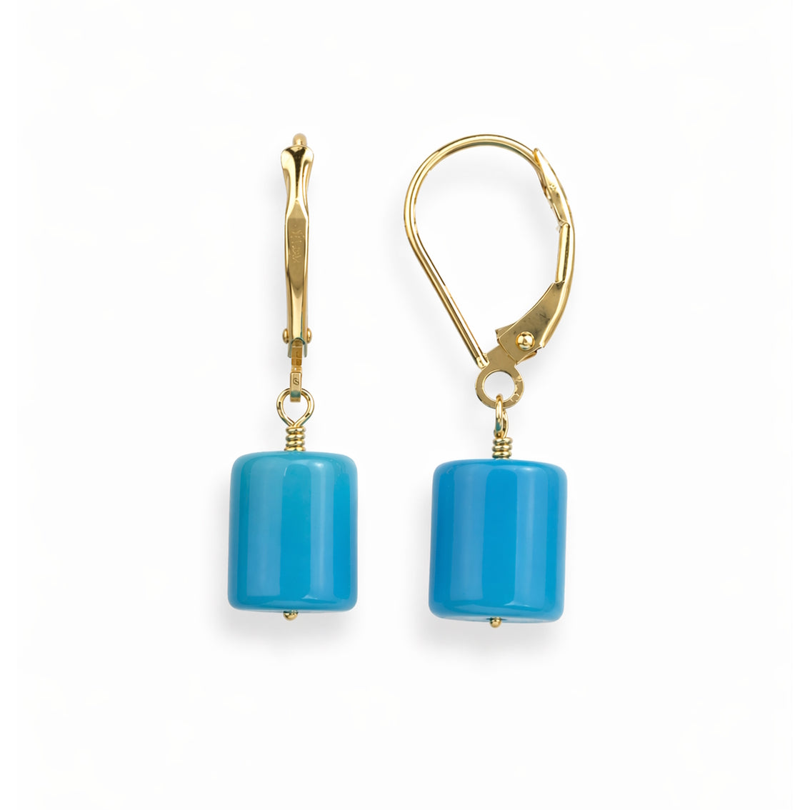 14k Turquoise Round Tube Leverback Earring