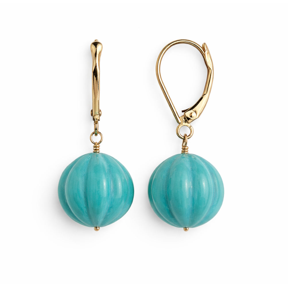 14k Turquoise Pumpkin Bead Leverback Earring