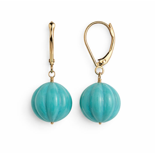 14k Turquoise Pumpkin Bead Leverback Earring