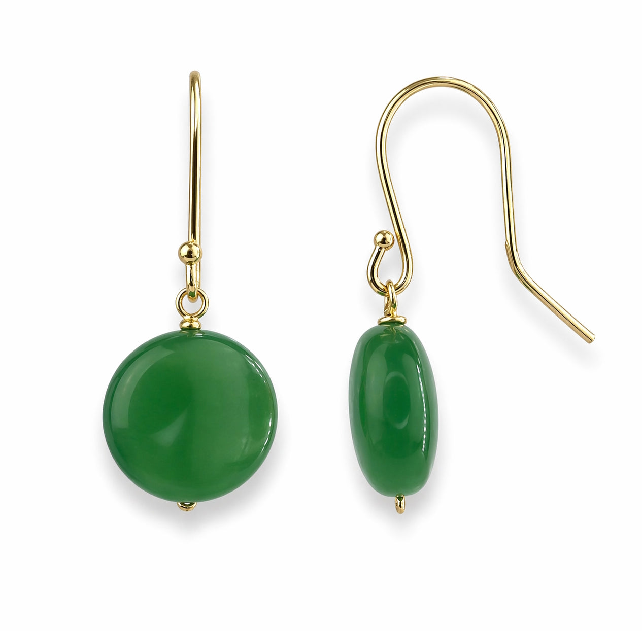 14k Green Jade Coin Hook Earring