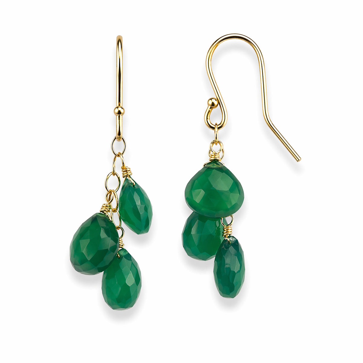 14k Gemstones Triple Heart Dangle Hook Earring
