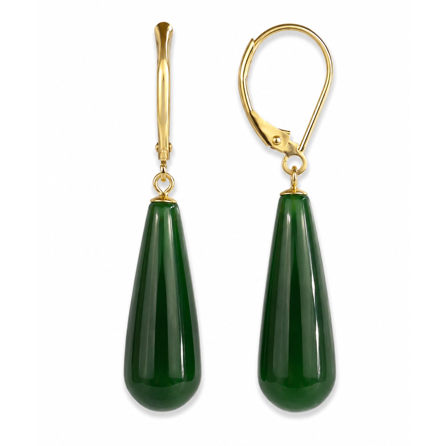 14k Nephrite Drop Leverback Earring