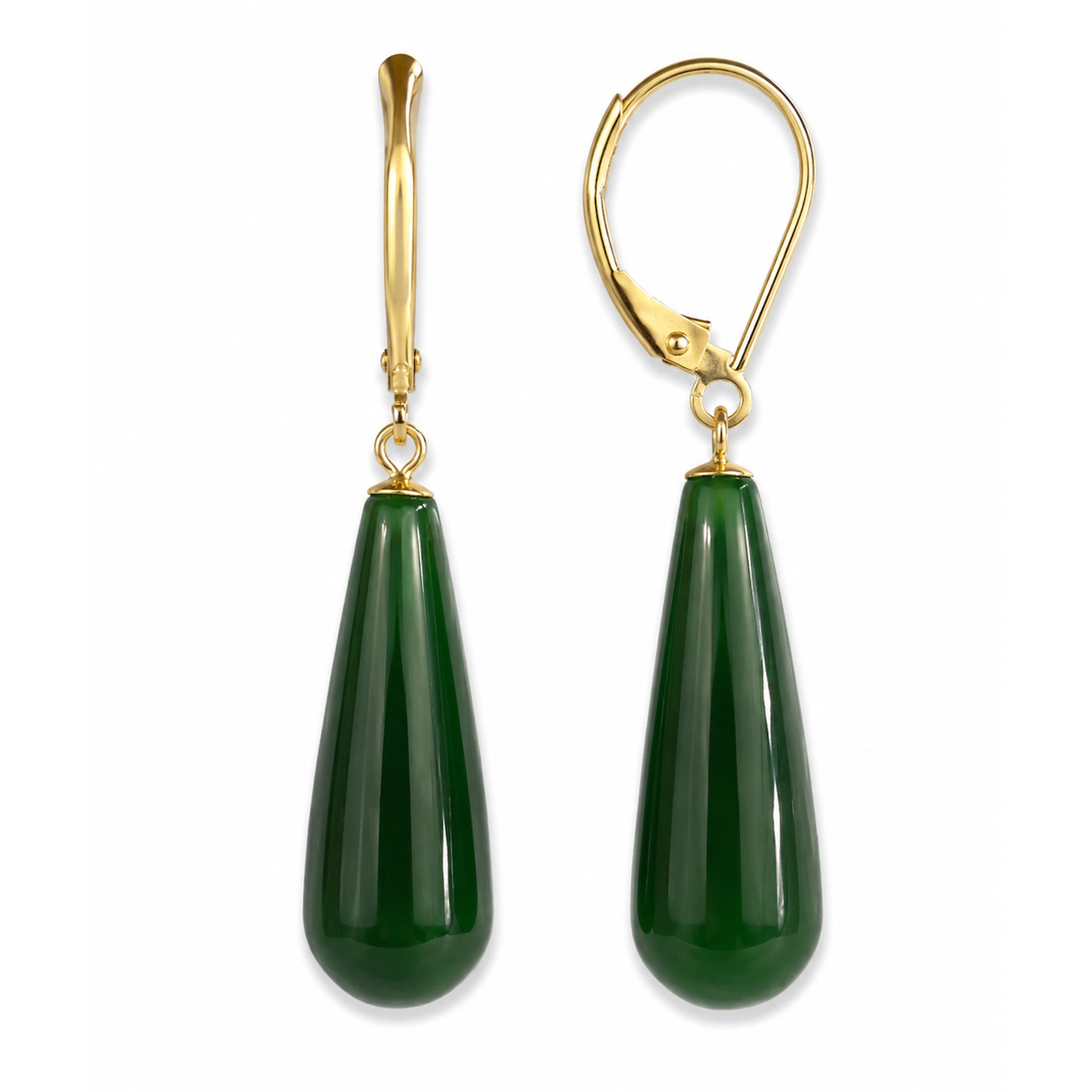 14k Nephrite Drop Leverback Earring
