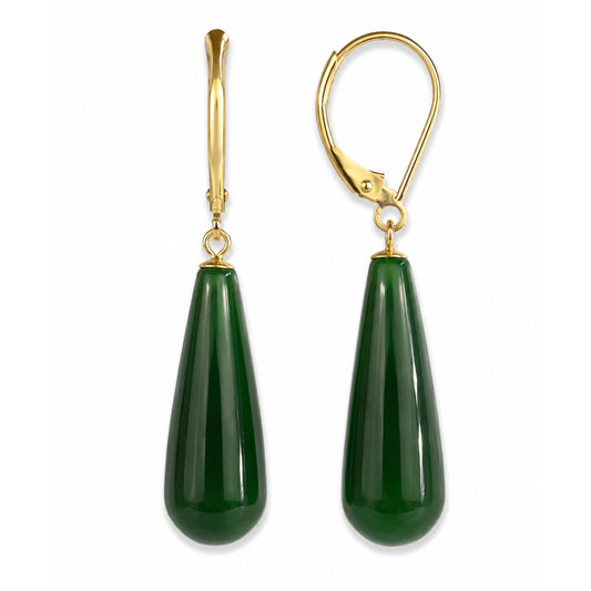 14k Nephrite Drop Leverback Earring