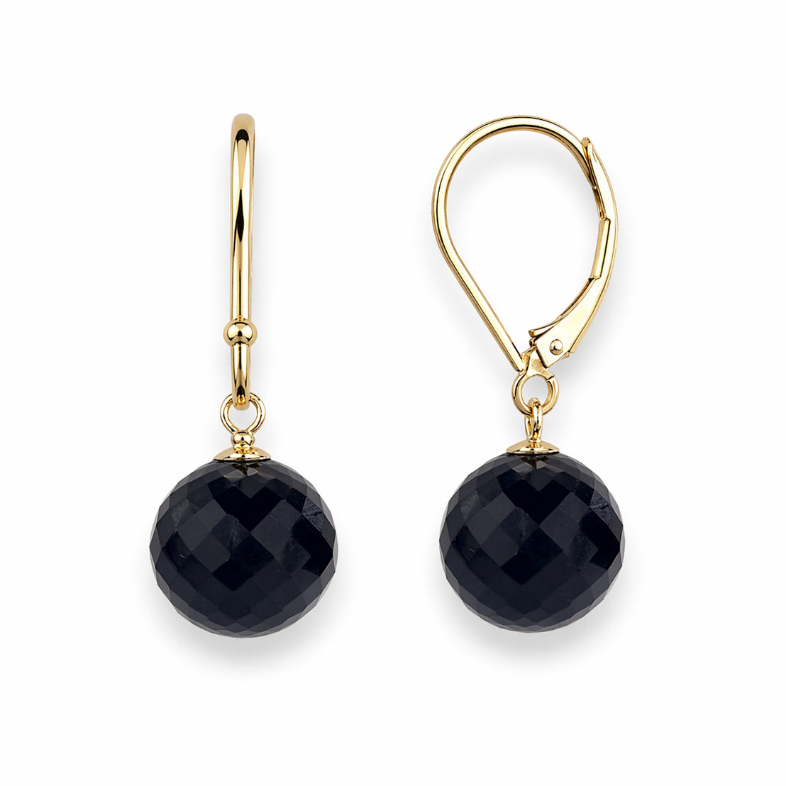 14k Black Onyx Faceted Round Bead Leverback Earring
