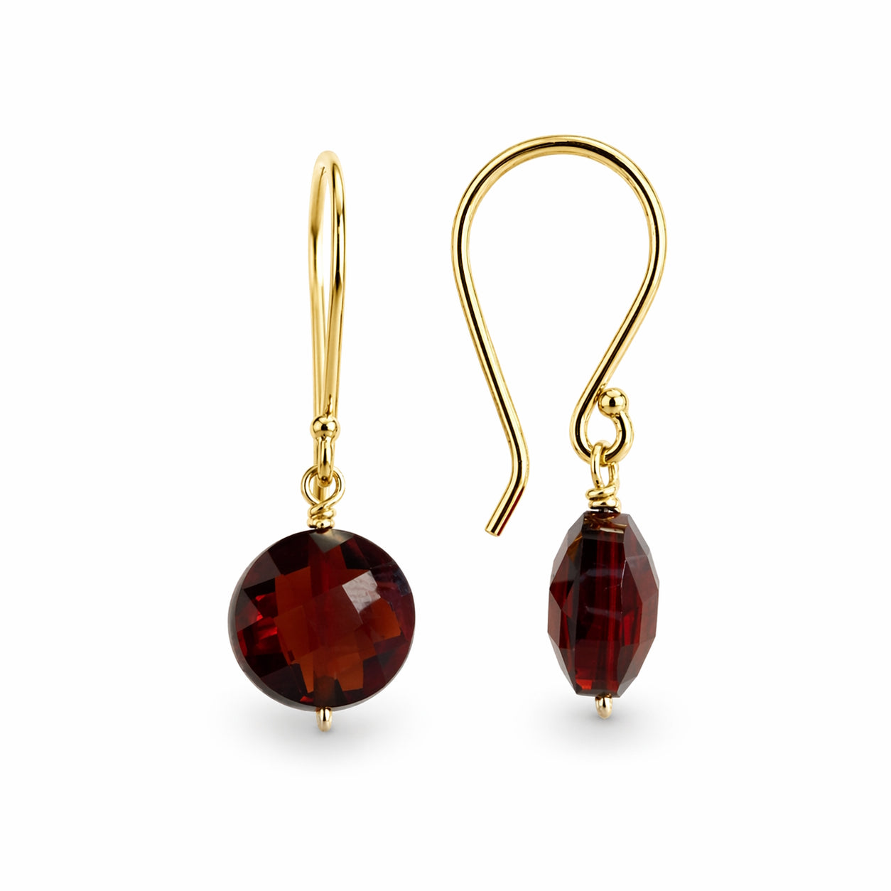 14k Garnet Coin Hook Earring