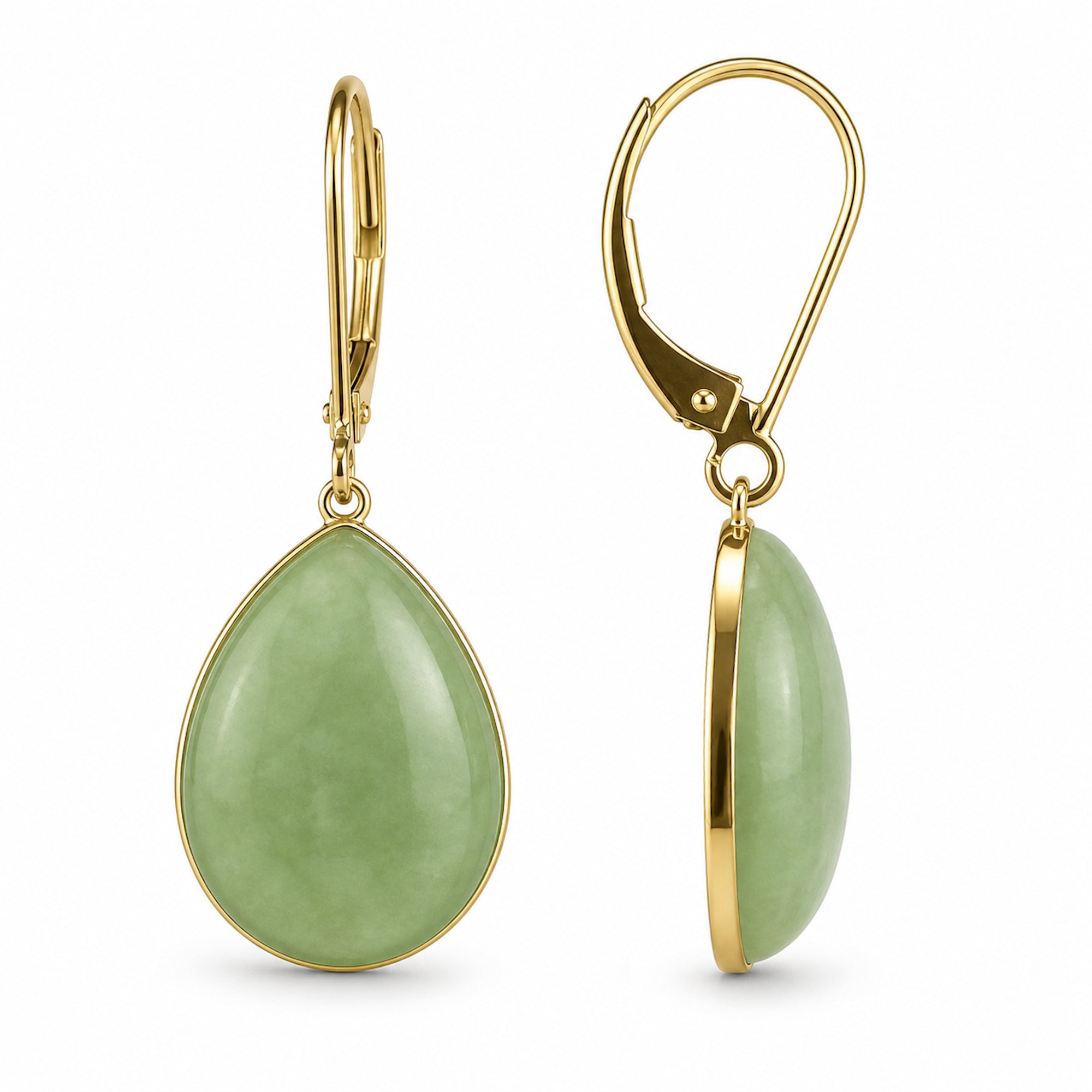 14k Natural Jade Pear Shape Leverback Earring