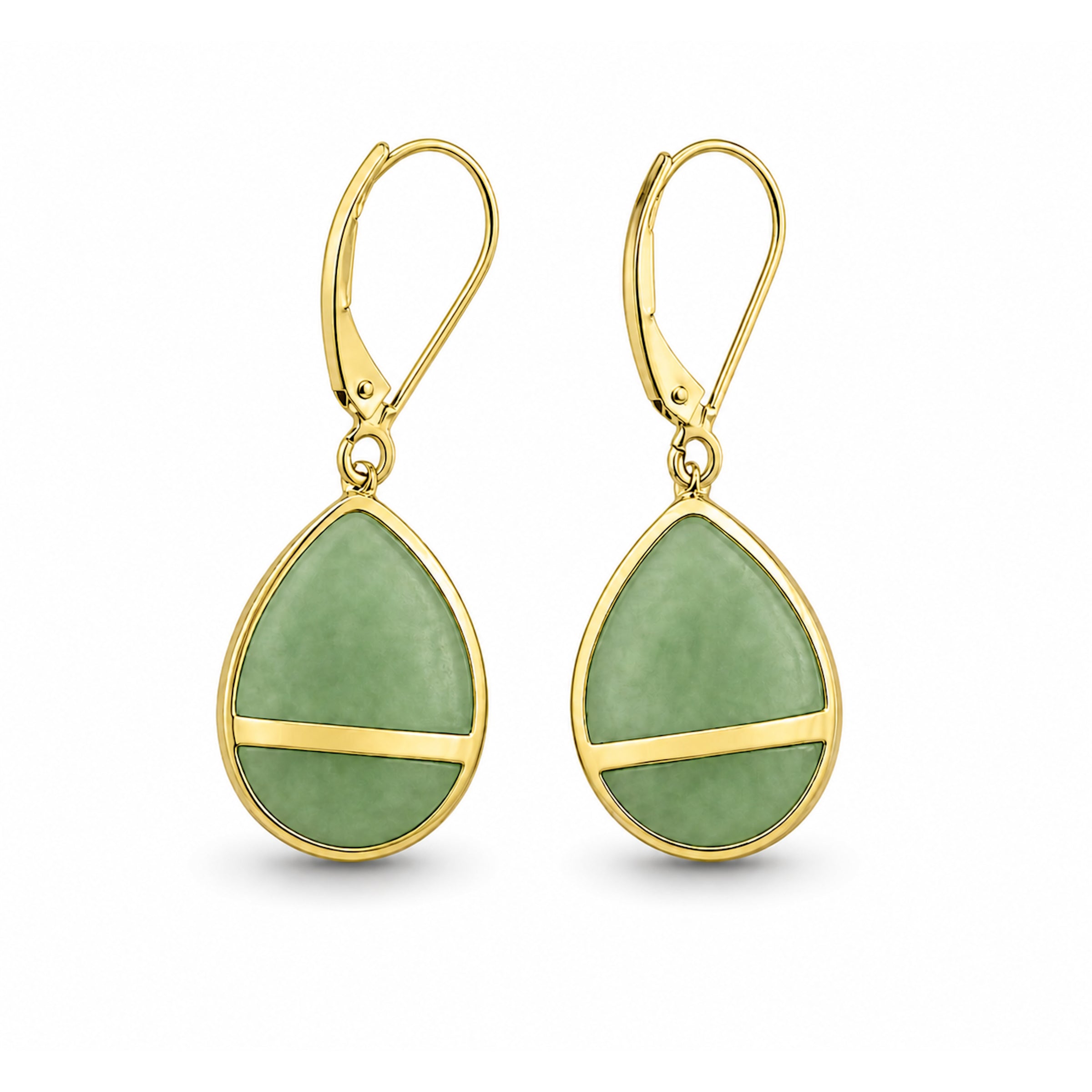14k Natural Jade Pear Shape Leverback Earring