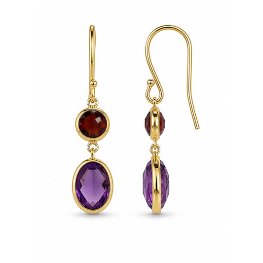 14k Garnet & Amethyst Hook Earring