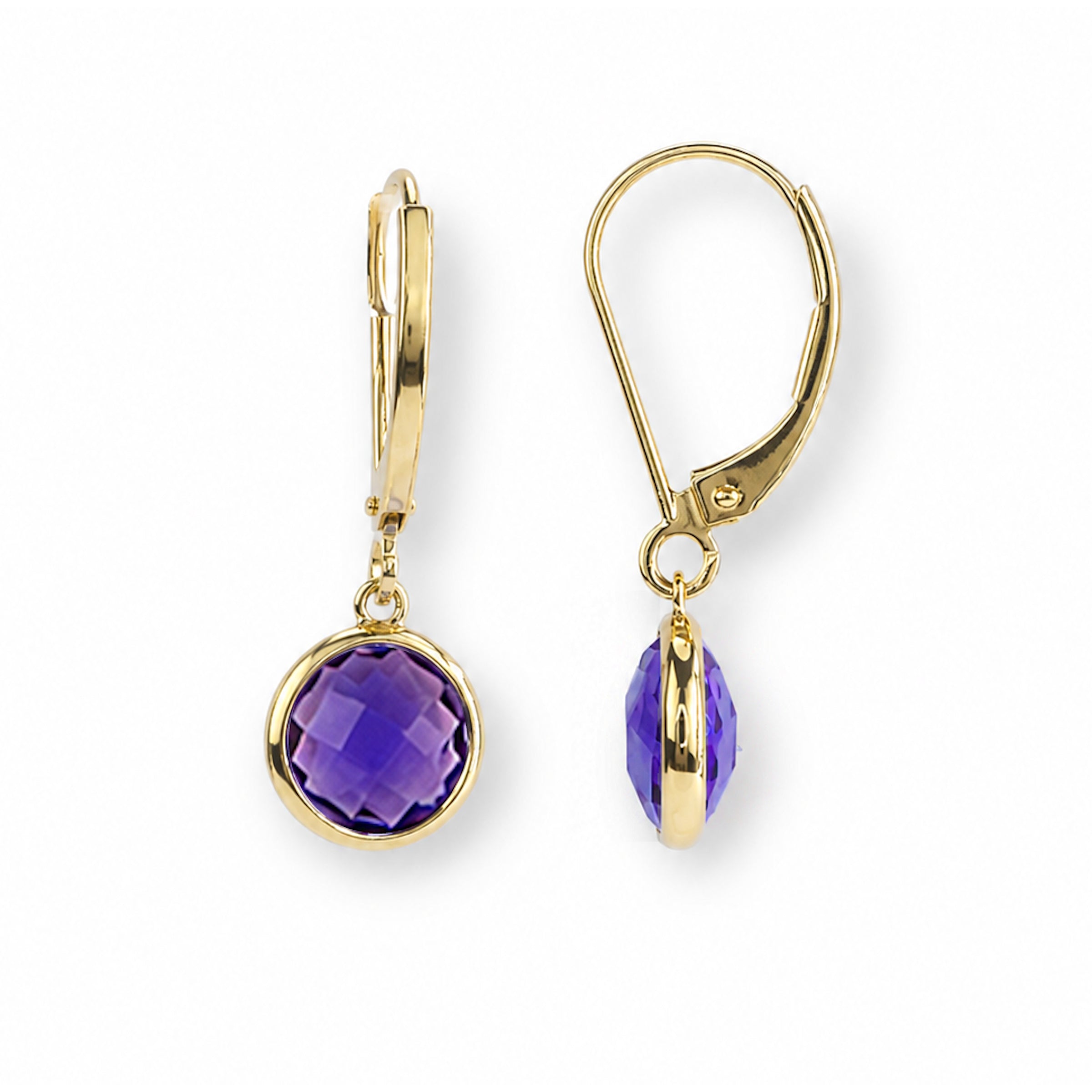 14k Amethyst Round Bezel Leverback Earring