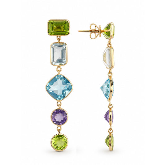 14k Multi Stone Mix Shapes Bezel Dangle Earring