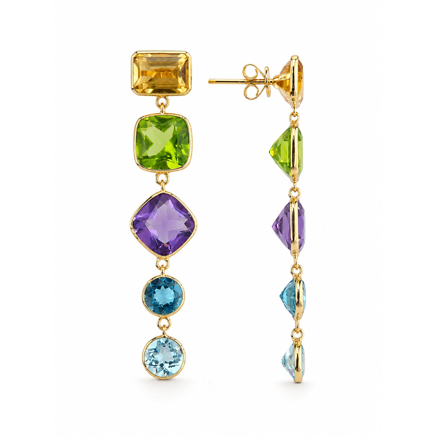 14k Multi Stone Mix Shapes Bezel Dangle Earring