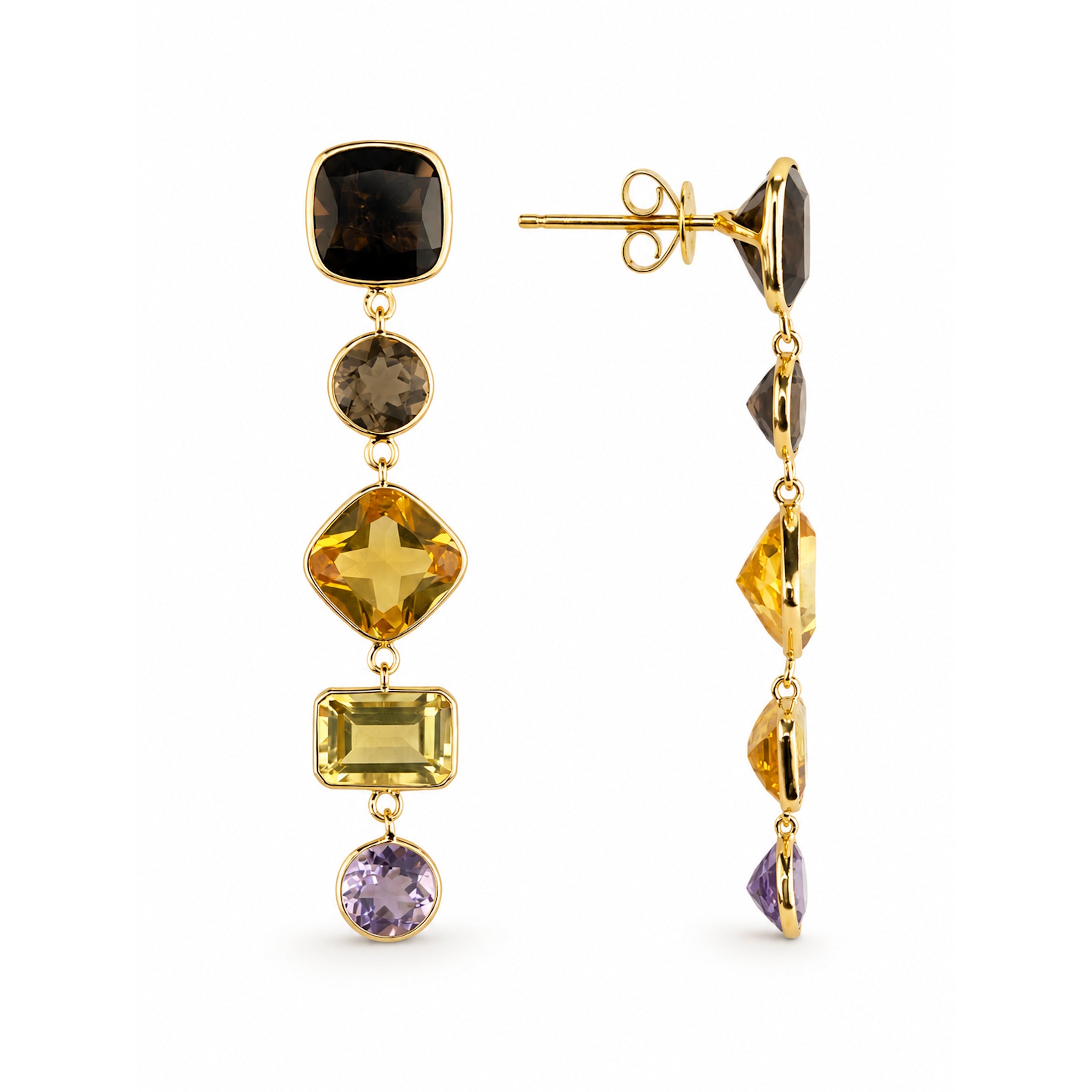 14k Multi Stone Mix Shapes Bezel Dangle Earring