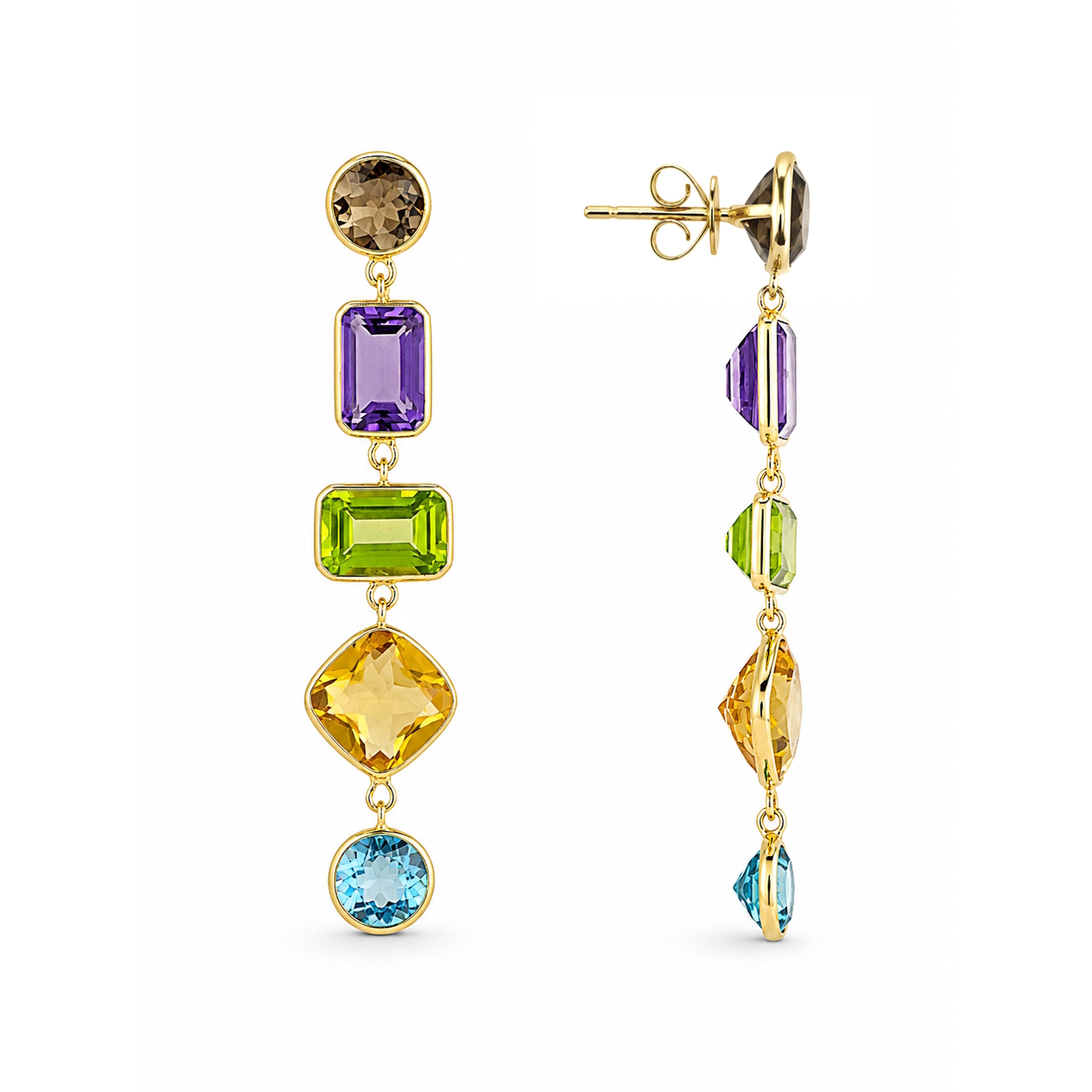 14k Multi Stone Mix Shapes Bezel Dangle Earring