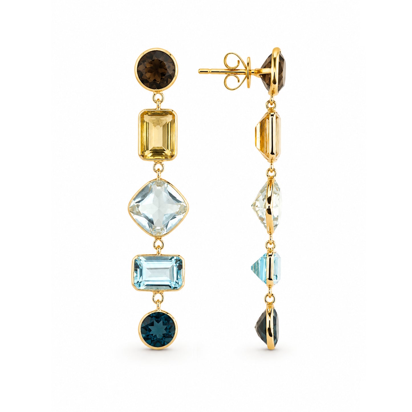 14k Multi Stone Mix Shapes Bezel Dangle Earring